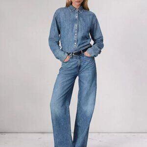 Women's Rag & Bone Logan Mid-Rise Wide Leg Featherweight Jeans in River Size 26